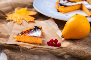 Autumn Cake Fragrant Pastry Pumpkin Cranberry Leaves