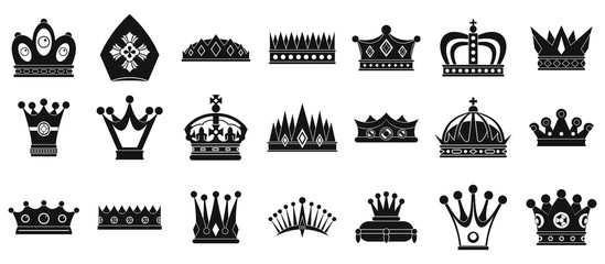 Crown icon set, simple style