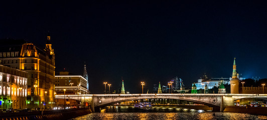 Plakat moscow river kremlin night, Moscow Russia