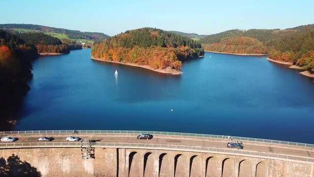 Flight of a drone over the Agger dam - 4K Movie