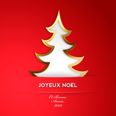 Carte de Noël 2018 avec sapin doré sur fond rouge