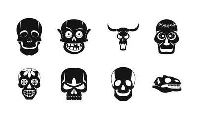 Skull icon set, simple style