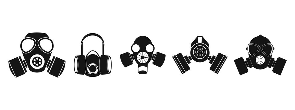 Gas mask icon set, simple style