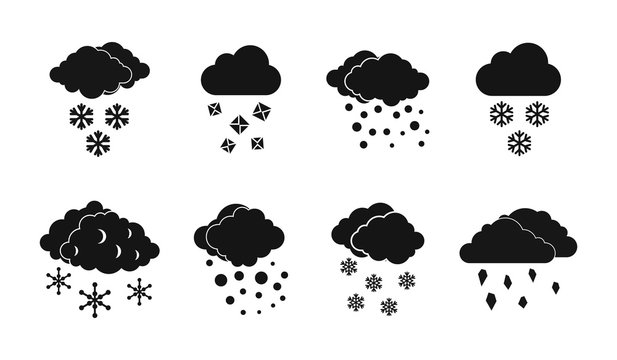 Snow Cloud Icon Set, Simple Style