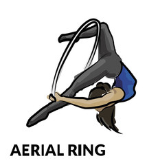 Woman gymnast aerial ring, sketch. Aerial hoop. Beautiful dance sport and fitness logo.