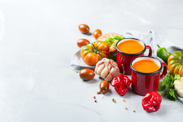 Tomato pepper soup gazpacho with garlic