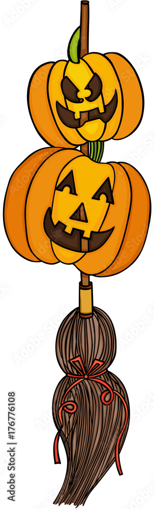 Poster broom with halloween pumpkins