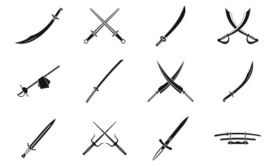 Sword icon set, simple style