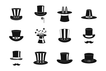 Top hat icon set, simple style
