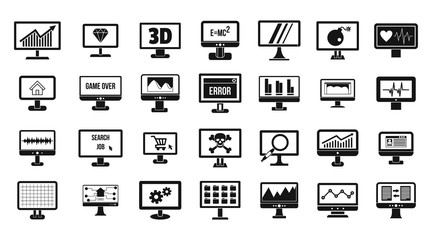 Monitor icon set, simple style