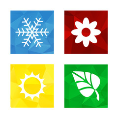 Low polygonal triagonal button with flat white icon for 4 seasons icons