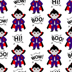 Abstract seamless pattern for girls or boys. Creative vector background with dracula, vampire, halloween. Funny wallpaper for textile and fabric. Fashion style. Colorful bright picture for children