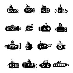 Submarine icons set, simple style