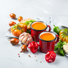 Tomato pepper soup gazpacho with garlic