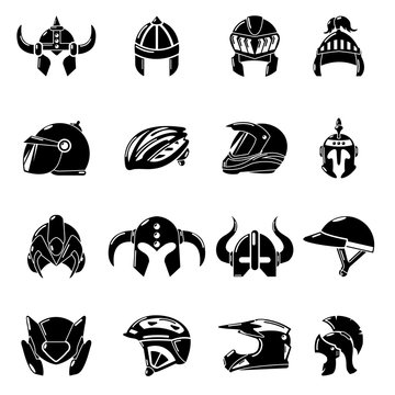 Helmet icons set, simple style