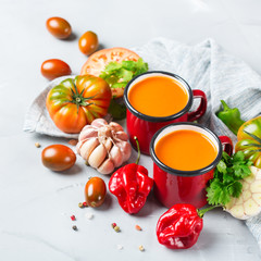 Tomato pepper soup gazpacho with garlic