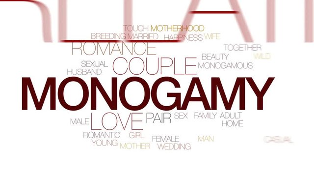 Monogamy animated word cloud, text design animation. Kinetic typography.