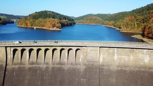 The wall of Agger Dam in Gummersbach - Germany - 4K Movie