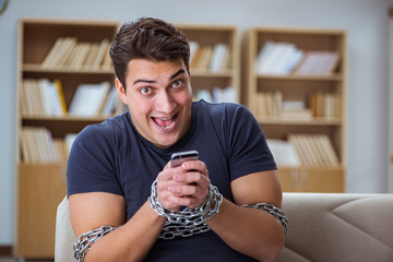 Man suffering from phone dependence addiction
