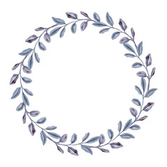 Fototapeta na wymiar watercolor botanical illustration, laurel wreath, autumn dried leaves, round frame, fall, clip art isolated on white background