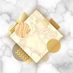 Golden backgroung for brochure, banner, marble texture in trendy minimalistic geometric style with triangles, gold lines, granite, glitter, vector fashion wallpaper - 176778719
