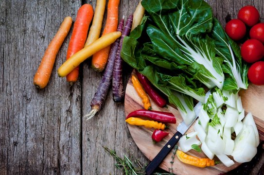 Paksoi with vegetables, Chinese cuisine, wok food