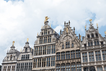 Fototapeta na wymiar Beautiful 16th Century Dutch-inspired architecture that surrounds the Grote Markt in the City Centre of Antwerp, Belgium. Belgium vernacular architecture from the 16th century.