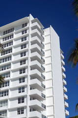 Exterior of a renovated multi-story condominium in the south beach section of Miami Beach,Florida