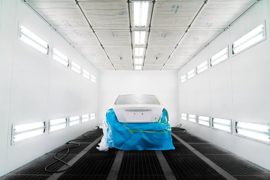 White car in paint booth