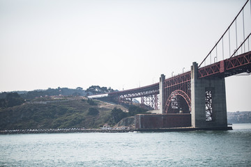 Golden Gate Bridge in San Francisco on a hazy summer day with no clouds