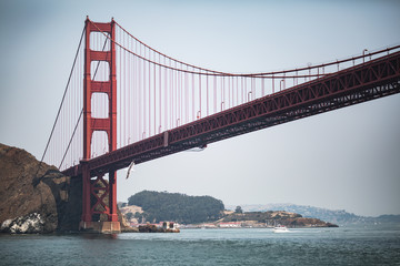 Golden Gate Bridge in San Francisco on a hazy summer day with no clouds