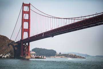 Golden Gate Bridge in San Francisco on a hazy summer day with no clouds