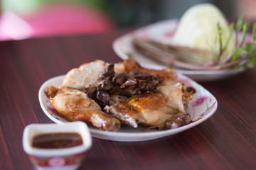 Roasted Chicken, Wichian Buri, Sauce, Plate