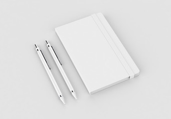 White notepad mock-up template for branding identity on gray background for graphic designers presentations and portfolios. 3D rendering.