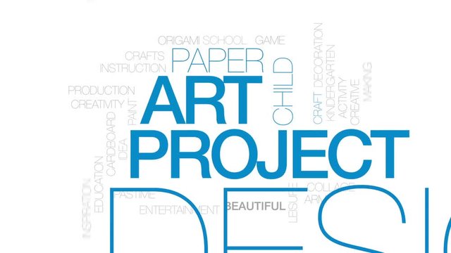 Art project animated word cloud, text design animation. Kinetic typography.