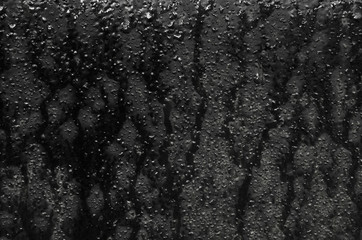 
Texture of black iron sheet with streaks and drops of water.