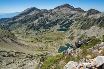 Amazing Landscape of Kamenitsa peak, Argirovo and Mitrovo lakes from Dzhano peak, Pirin Mountain, Bulgaria
