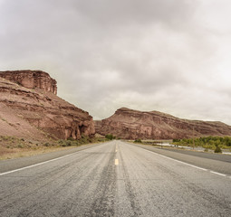 Panoramic picture of desert road in Wyoming