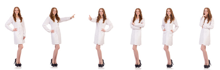 Pretty female doctor isolated on white