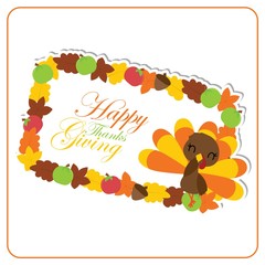 Cute turkey girl and maples leaves frame vector cartoon illustration for thanksgiving's day card design, wallpaper and greeting card 