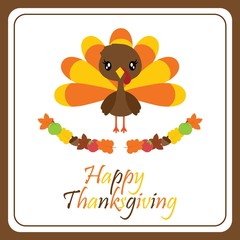 Cute turkey girl and maple leaves wreath vector cartoon illustration for thanksgiving's day card design, wallpaper and greeting card 