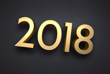 2018 golden sign on grey background.