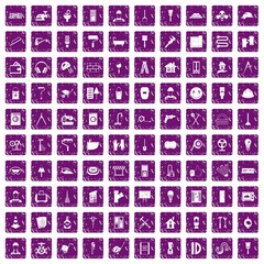 100 renovation icons set grunge purple