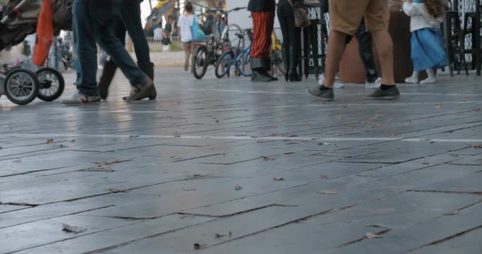 TEL AVIV, ISRAEL- MARCH 10, 2017: Intense people traffic on busy pedestrian paved street