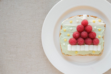 Santa hat unicorn creamcheese toast breakfast, fun Christmas food art for kids