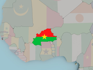 Burkina Faso on political globe with flag