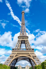 The Eiffel Tower in Paris on a sunny summer day