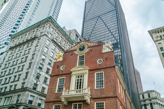 Old state house, historical building in downtown of Boston, Massachusetts, USA
