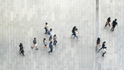 Top view crowd of people walk on business street pedestrian in city