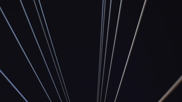 Low angle shot of illuminated cable bridge at night, Warsaw, Poland
